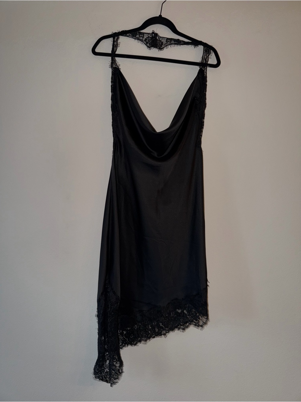 H&M Black Asymmetrical Lace-Trim Slip Dress